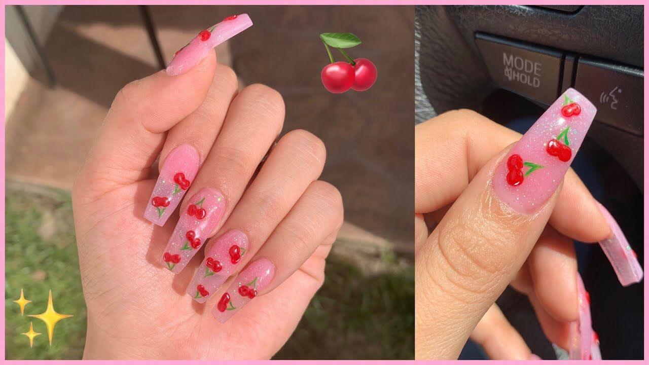 Cherry acrylic nails