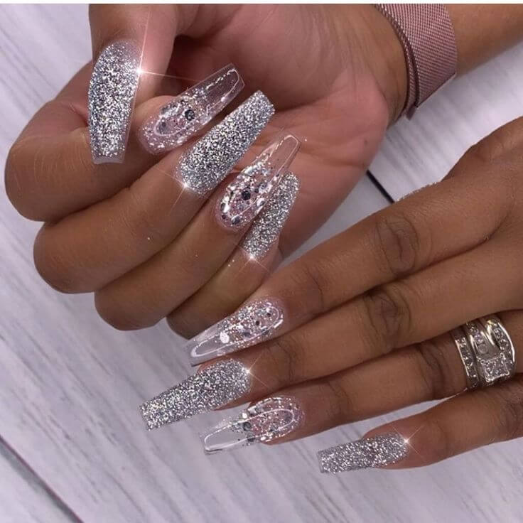 Glitzing nails coffin with design