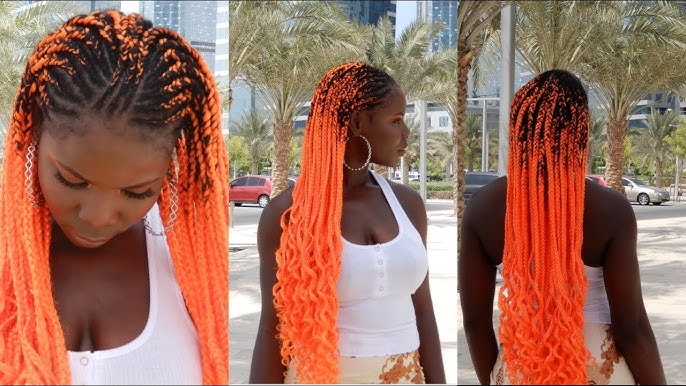 Orange knotless braids