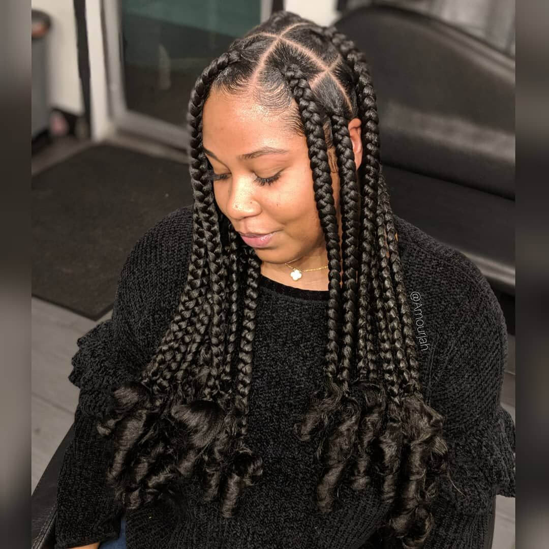 Small knotless braids with curly ends